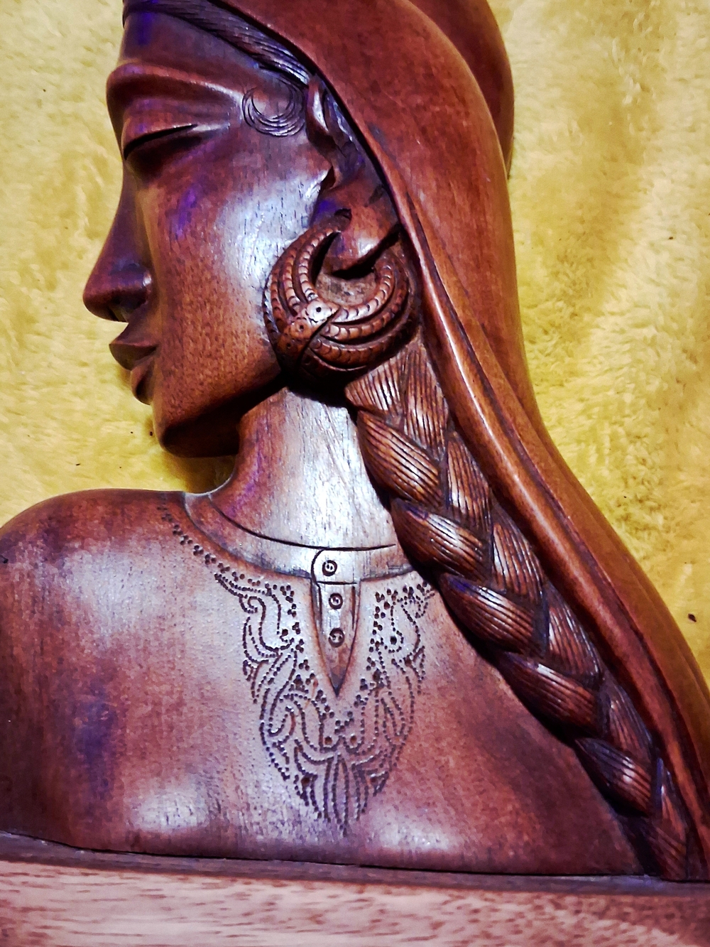 Handcrafted Brown Wood Carved Woman Necklace Pendant Decorative Jewelry Accent